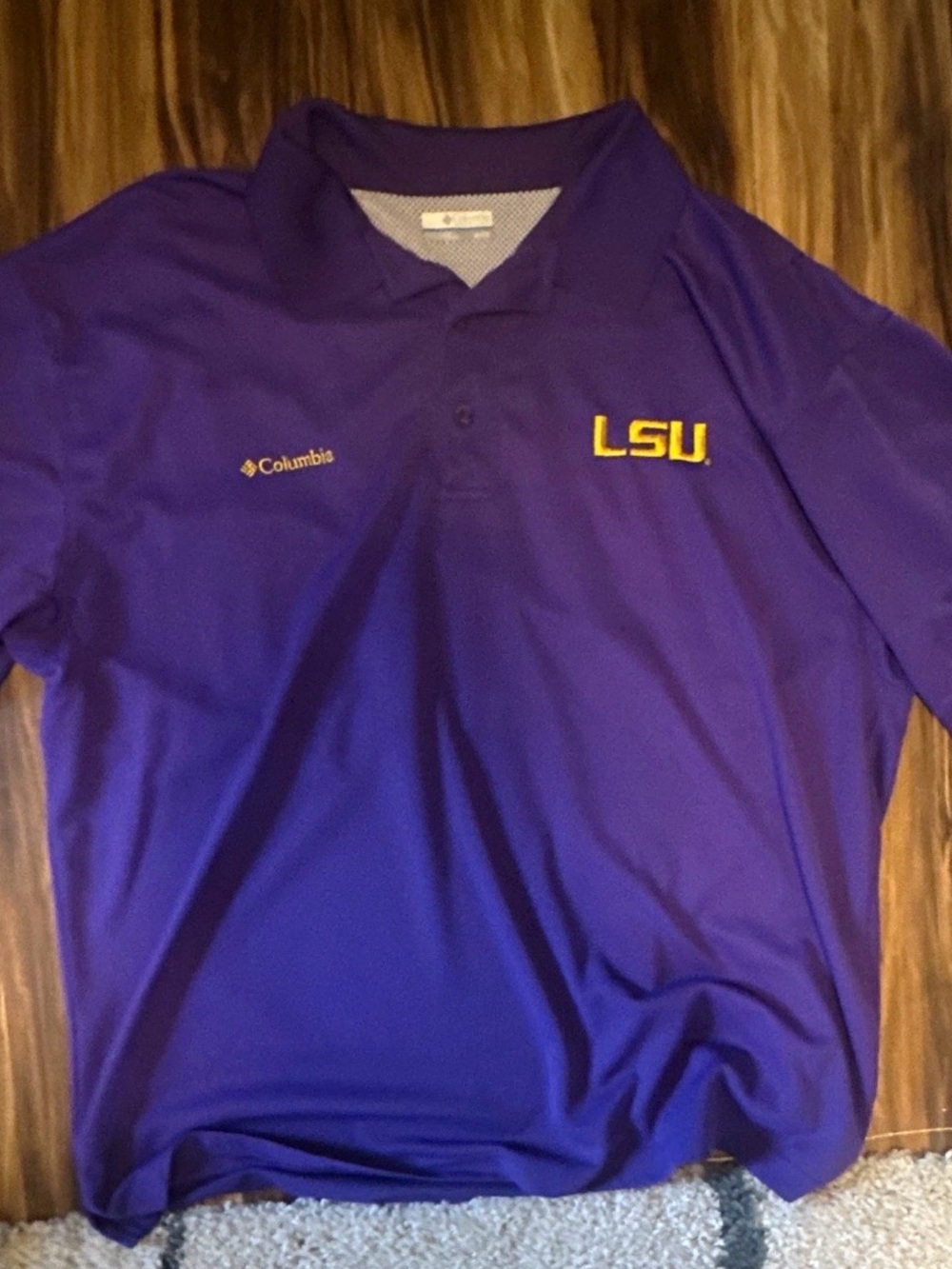 Columbia Men's Purple Polo with Yellow LSU Logo